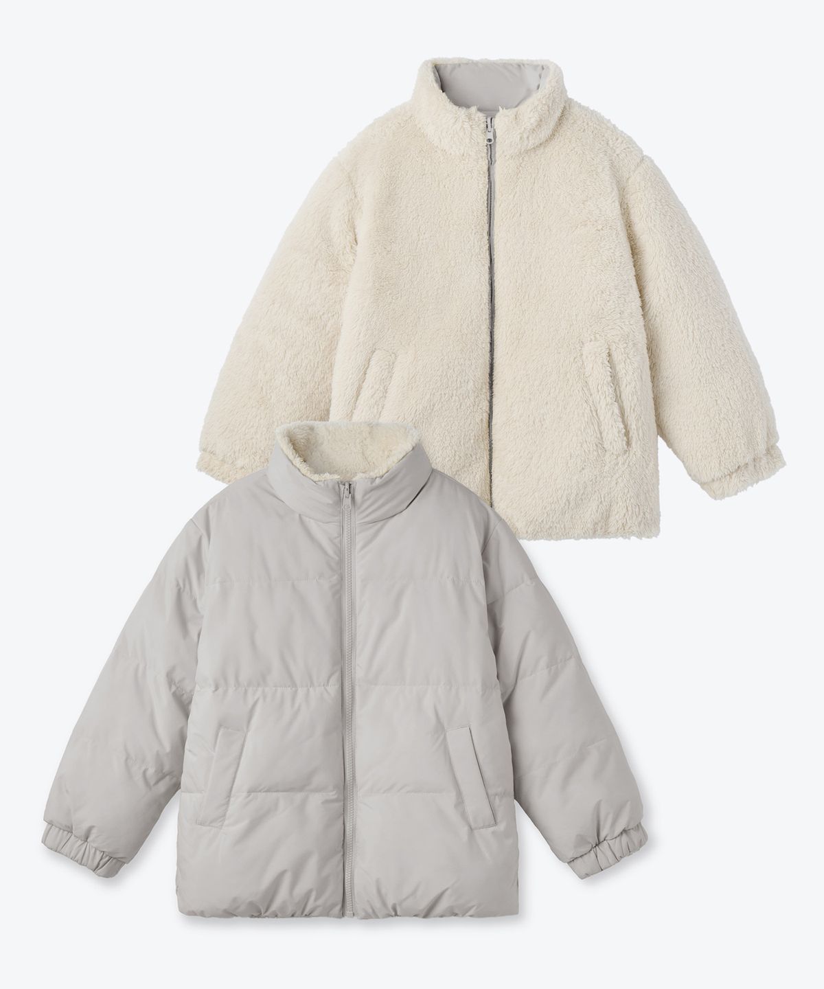 무신사 스탠다드 키즈(MUSINSA STANDARD KIDS) 데일리 푸퍼 리버서블 플리스 숏 패딩 재킷 [애쉬 그레이/크림]