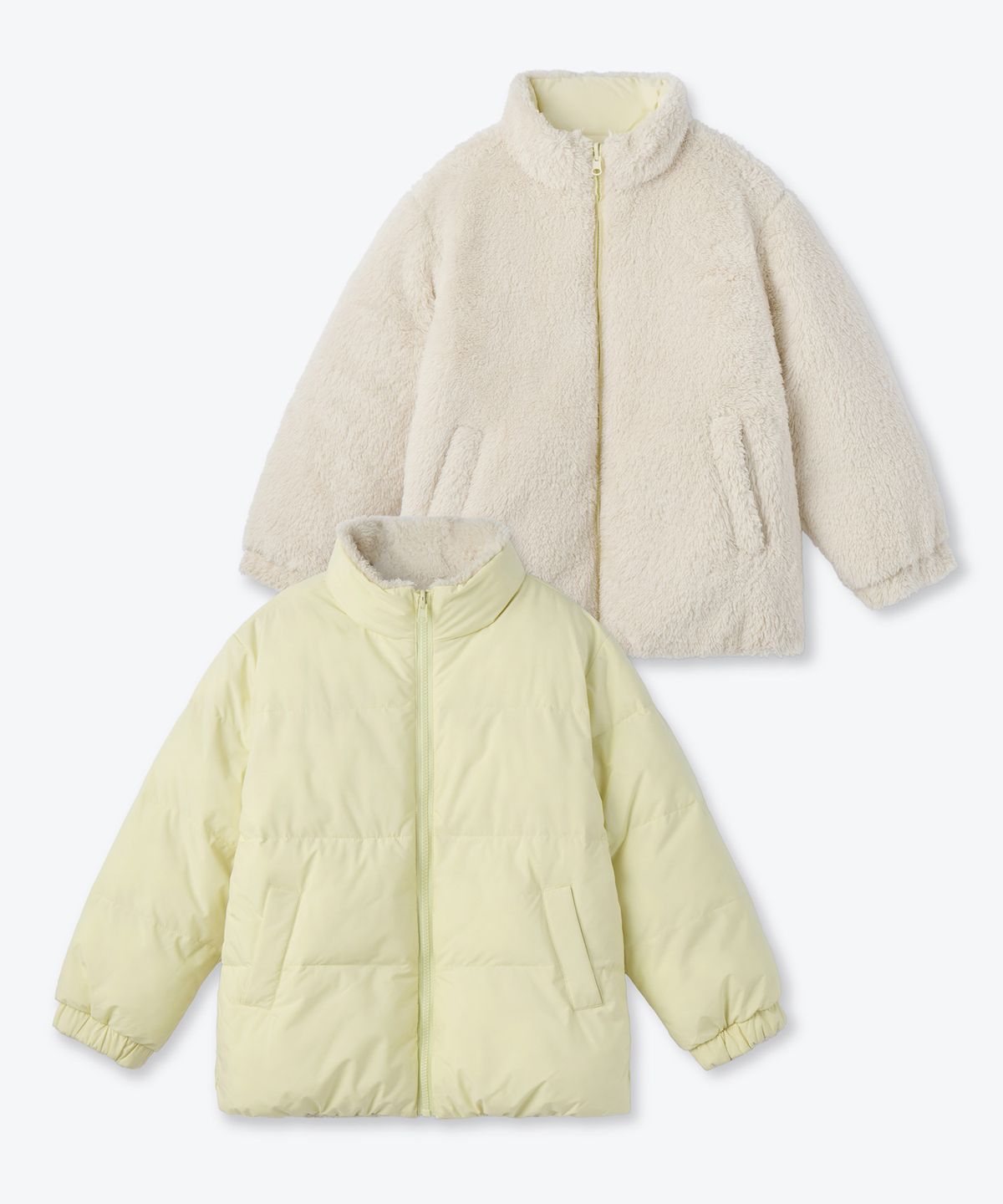 무신사 스탠다드 키즈(MUSINSA STANDARD KIDS) 데일리 푸퍼 리버서블 플리스 숏 패딩 재킷 [레몬/크림]