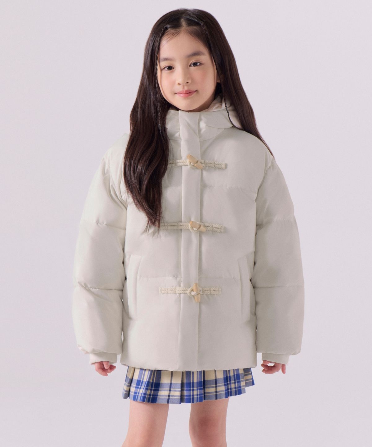 무신사 스탠다드 키즈(MUSINSA STANDARD KIDS) 후디드 더플 숏 패딩 파카 [크림]