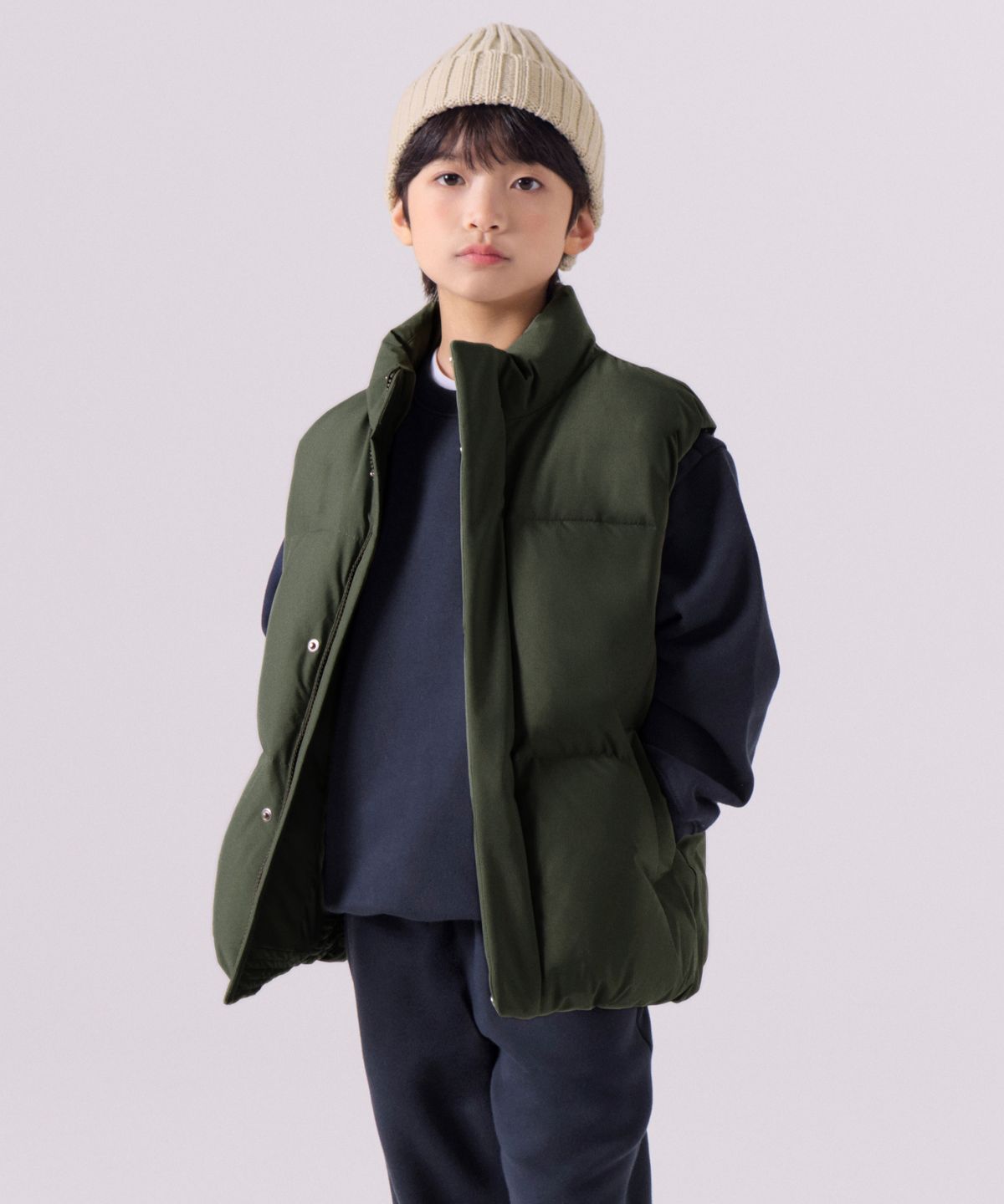 무신사 스탠다드 키즈(MUSINSA STANDARD KIDS) 데일리 푸퍼 패딩 베스트 [카키]