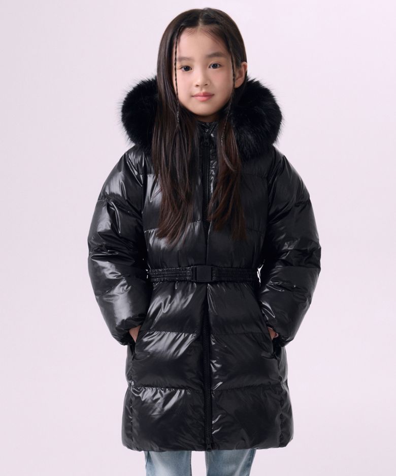 페이크 퍼 벨티드 글로시 패딩 파카 [블랙]