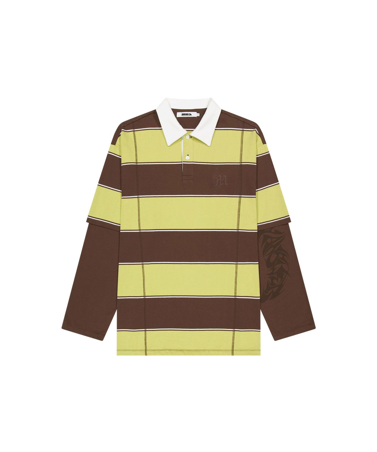 메아(MEA) LAYERED L/S STRIPE POLO  [BROWN]