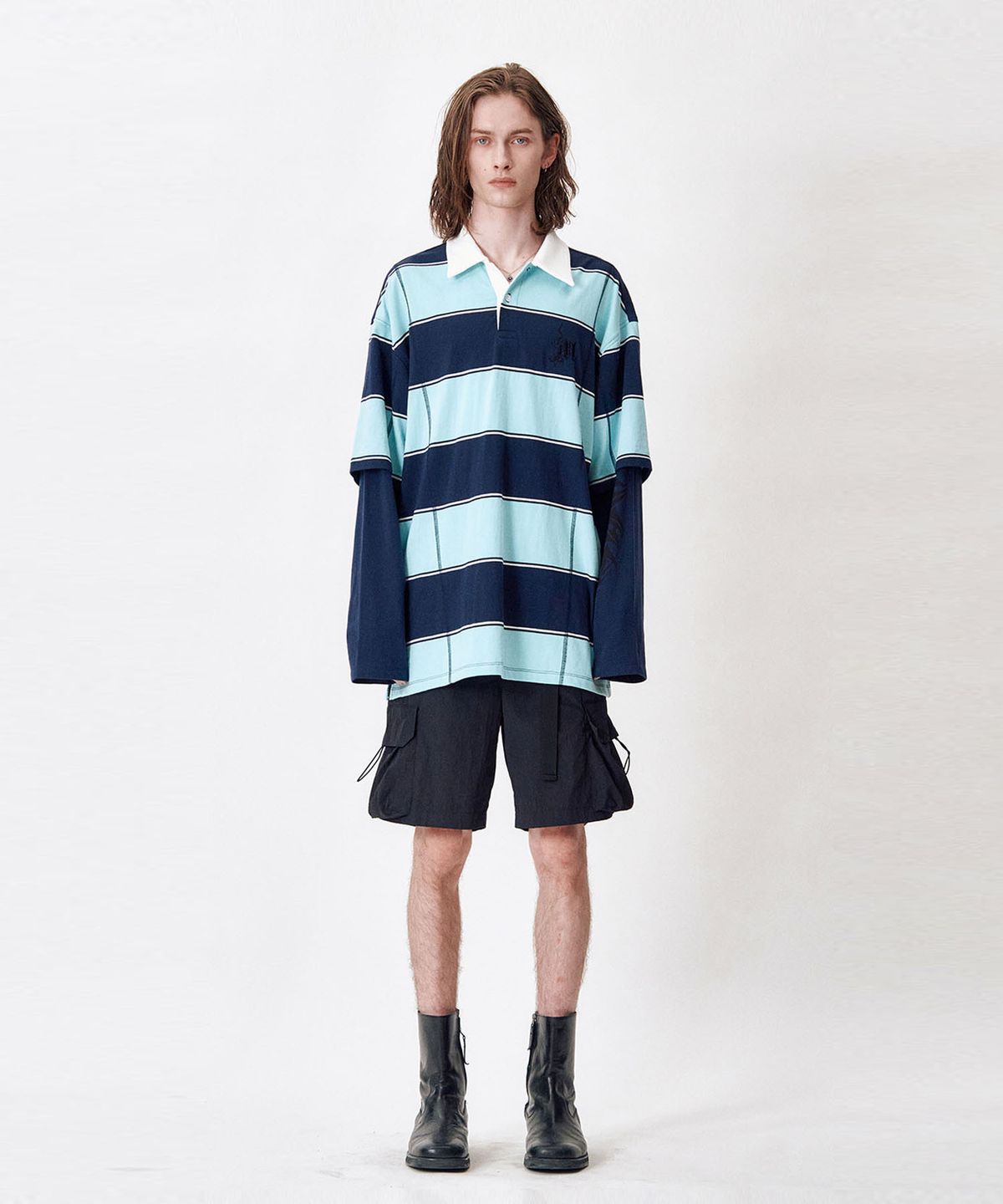 메아(MEA) LAYERED L/S STRIPE POLO  [NAVY]
