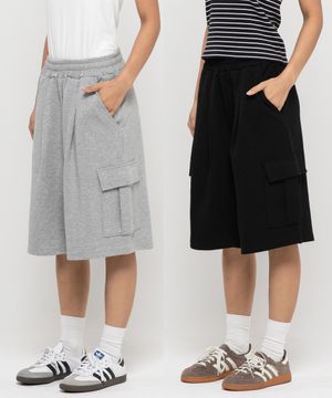 [2pack]카고 포켓 원턱 버뮤다 스웨트 반바지