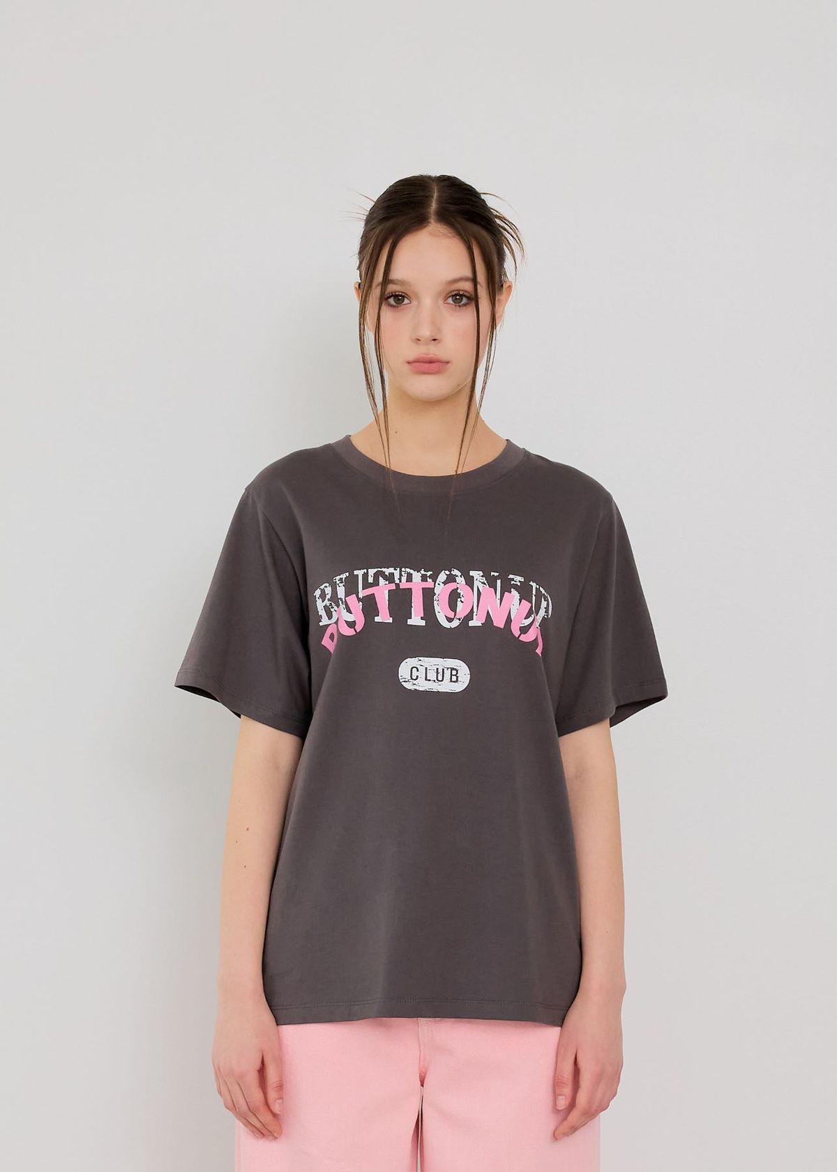 버튼업(BUTTON UP) BUTTONUP 로고 나염 박스티 (GRAY)