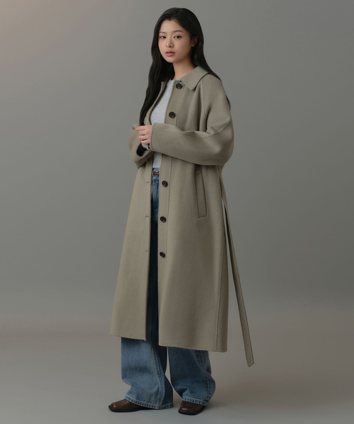 무신사 스탠다드 우먼(MUSINSA STANDARD WOMAN) 우먼즈 캐시미어 블렌드 핸드메이드 발마칸 로브 코트 [라이트 카키]