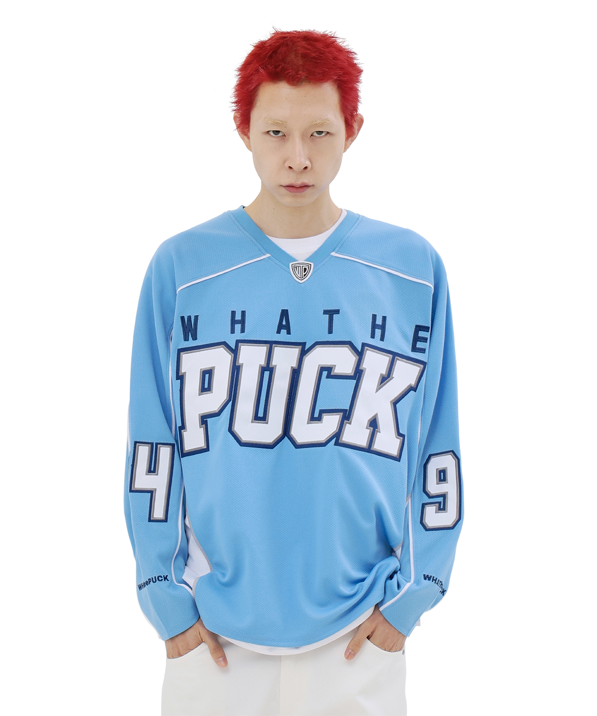 왓더퍽(WHATHEPUCK) PUCK 자수 로고 하키져지 스카이블루