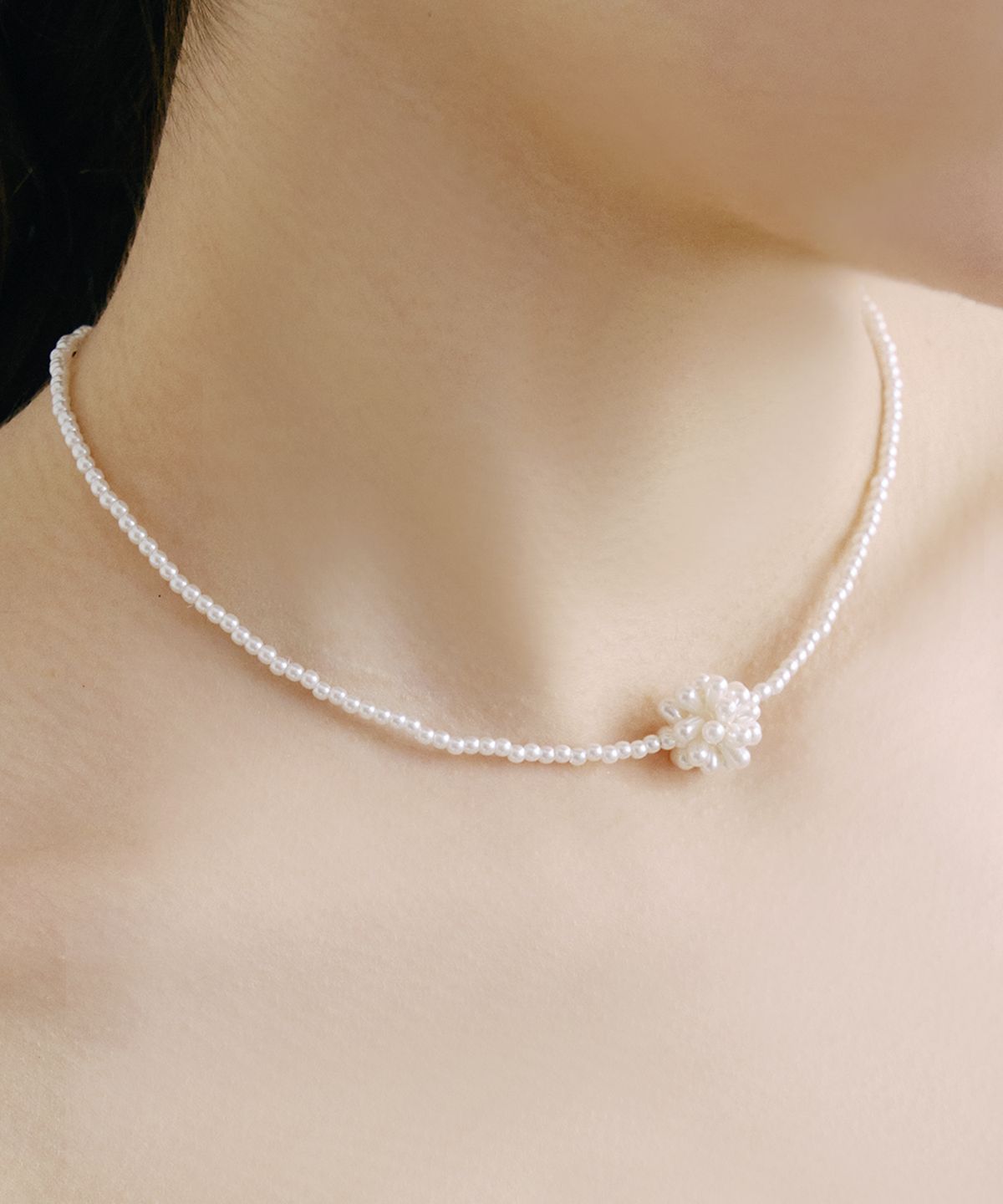하스(HAS) HSU021 Floral pearl choker necklace