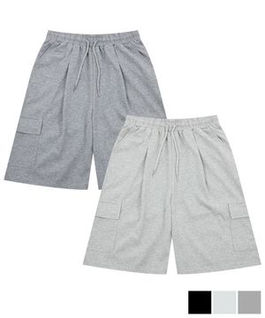 [2PACK]와이드 원턱 트레이닝 카고 숏팬츠