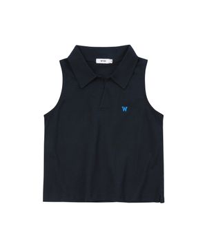 슬릿 카라 크롭 나시티 (네이비)