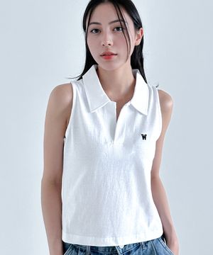 슬릿 카라 크롭 나시티 (화이트)