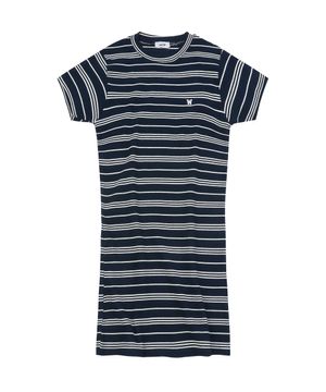 라운드 스트라이프 반팔 원피스 (네이비)