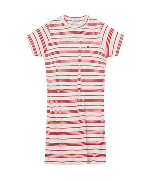 라운드 스트라이프 반팔 원피스 (레드)