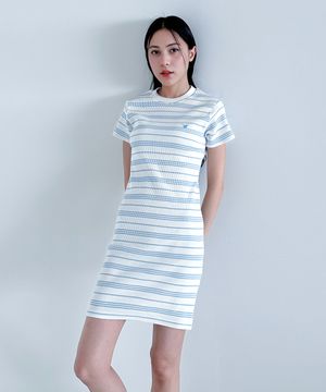 라운드 스트라이프 반팔 원피스 (스카이블루)