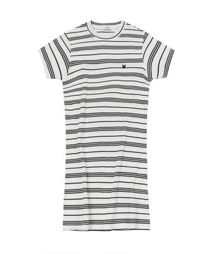 라운드 스트라이프 반팔 원피스 (화이트)