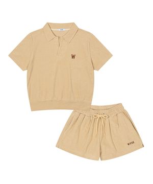 [SET] 테리 슬릿 반팔티 하프팬츠 셋업 (베이지)