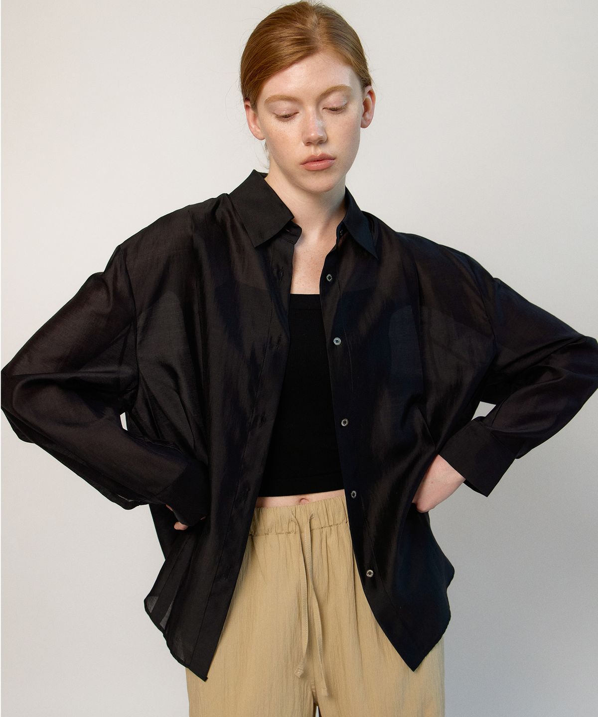 네벨에브리웨어(NEBELEVERYWEAR) Tencel soft shirt_Black