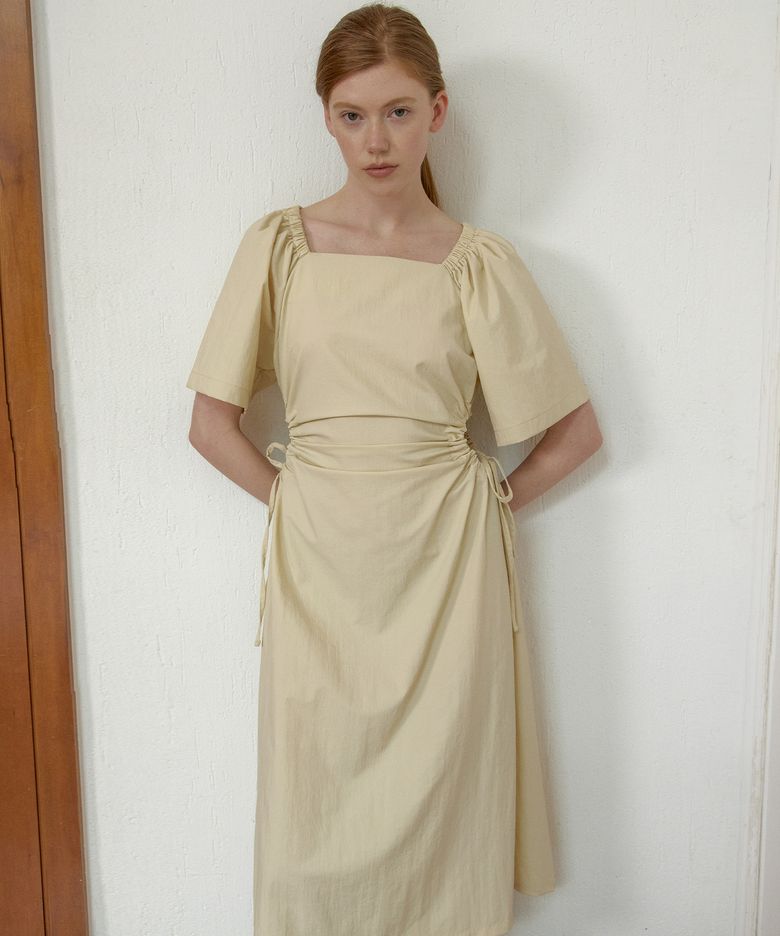 Volume Shirring Dress_Butter Beige