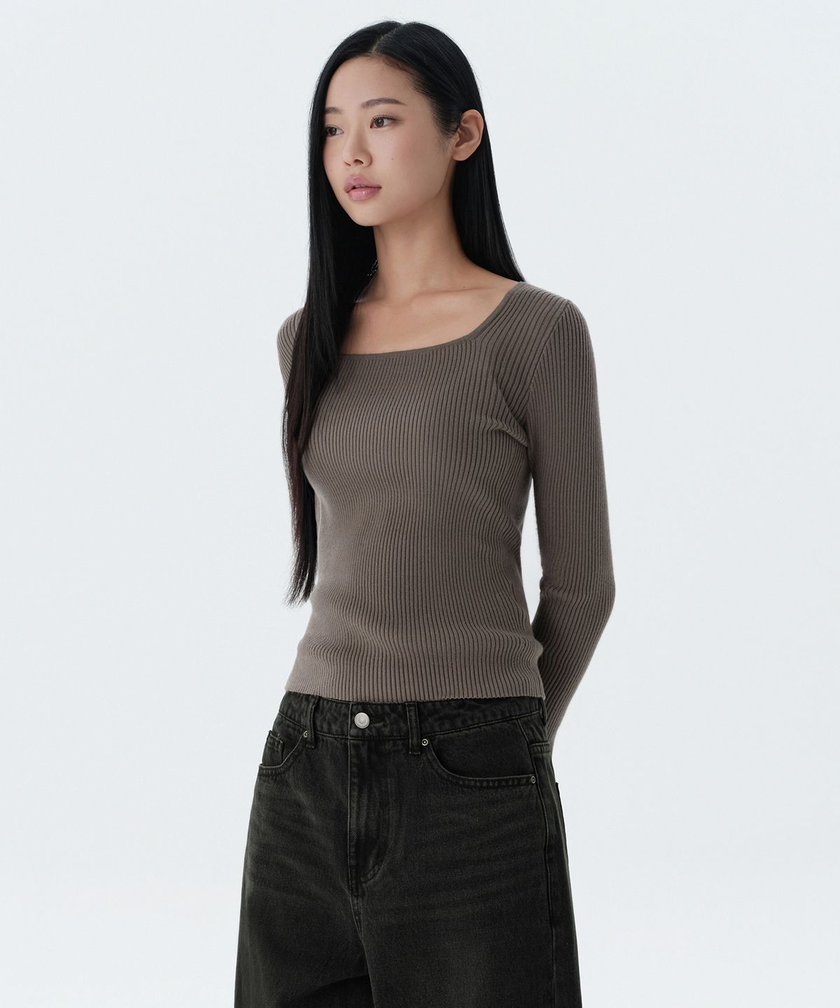 무신사 스탠다드 우먼(MUSINSA STANDARD WOMAN) 우먼즈 리브드 슬림 스퀘어 넥 니트 [토프]