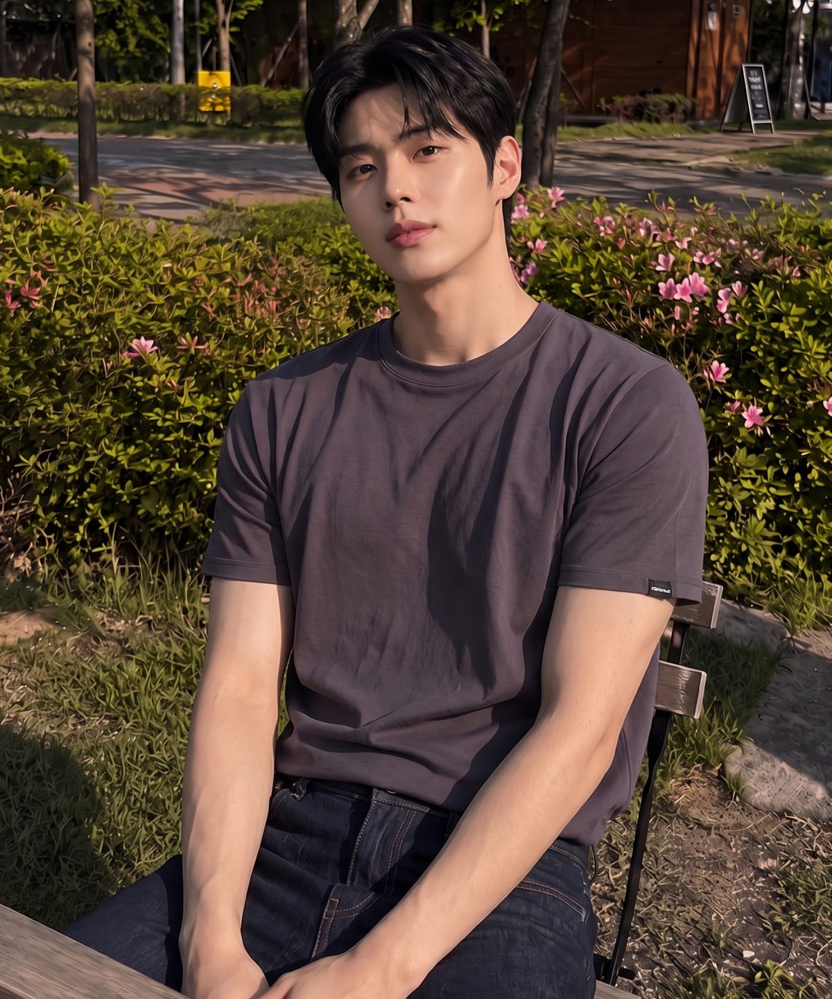 에르비노(HERVINO) 스판 머슬핏 반팔티[차콜]