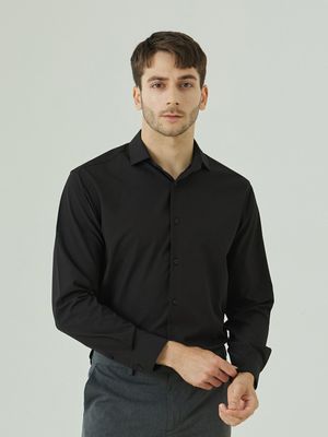 구김제로 와이드카라 셔츠[블랙]