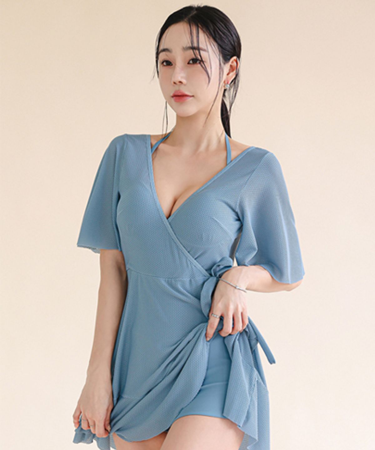 튜브트리(TUBE TREE) 커버업 홀터넥 원피스 모노키니 B708 블루밍워싱