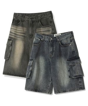 Wide Cargo Half Denim Pants WASHING - 3COL