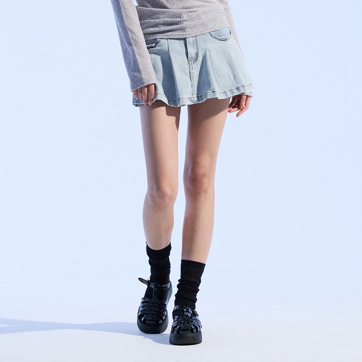 모아(MOAA) Culotte 데님 미니 스커트 (LIGHT JEAN BLUE)