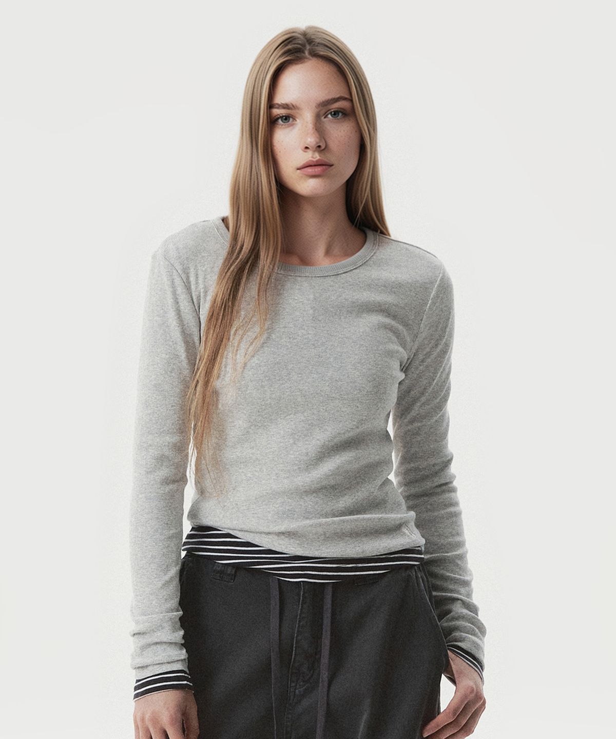 후아유(WHO.A.U) Ribbed Long Sleeve T-shirt(F) / WHLAG3811F