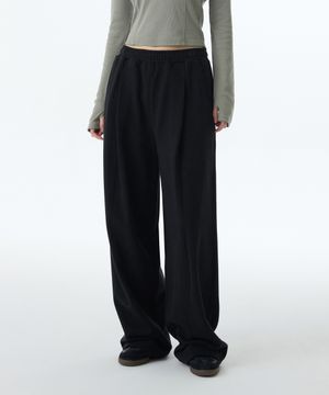 우먼즈 딥 턱 베리어블 와이드 라운지 스웨트 팬츠 [블랙]