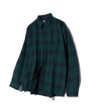 87-STAN078 옴브레 오버핏 포켓 긴팔 타탄 체크 셔츠 그린