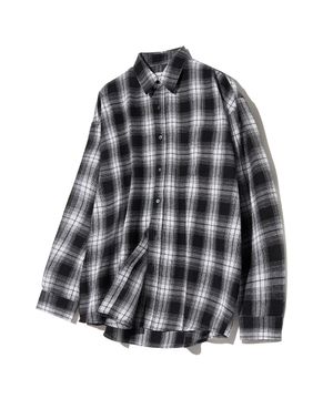 87-STAN078 옴브레 오버핏 포켓 긴팔 타탄 체크 셔츠 블랙