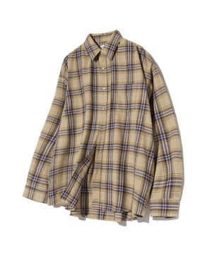 87-STAN079 레트로 오버핏 포켓 긴팔 체크 셔츠 브라운