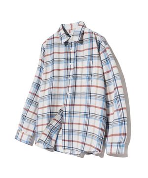 87-STAN084 플레이드 소프트 오버핏 포켓 긴팔 체크 셔츠 스카이블루