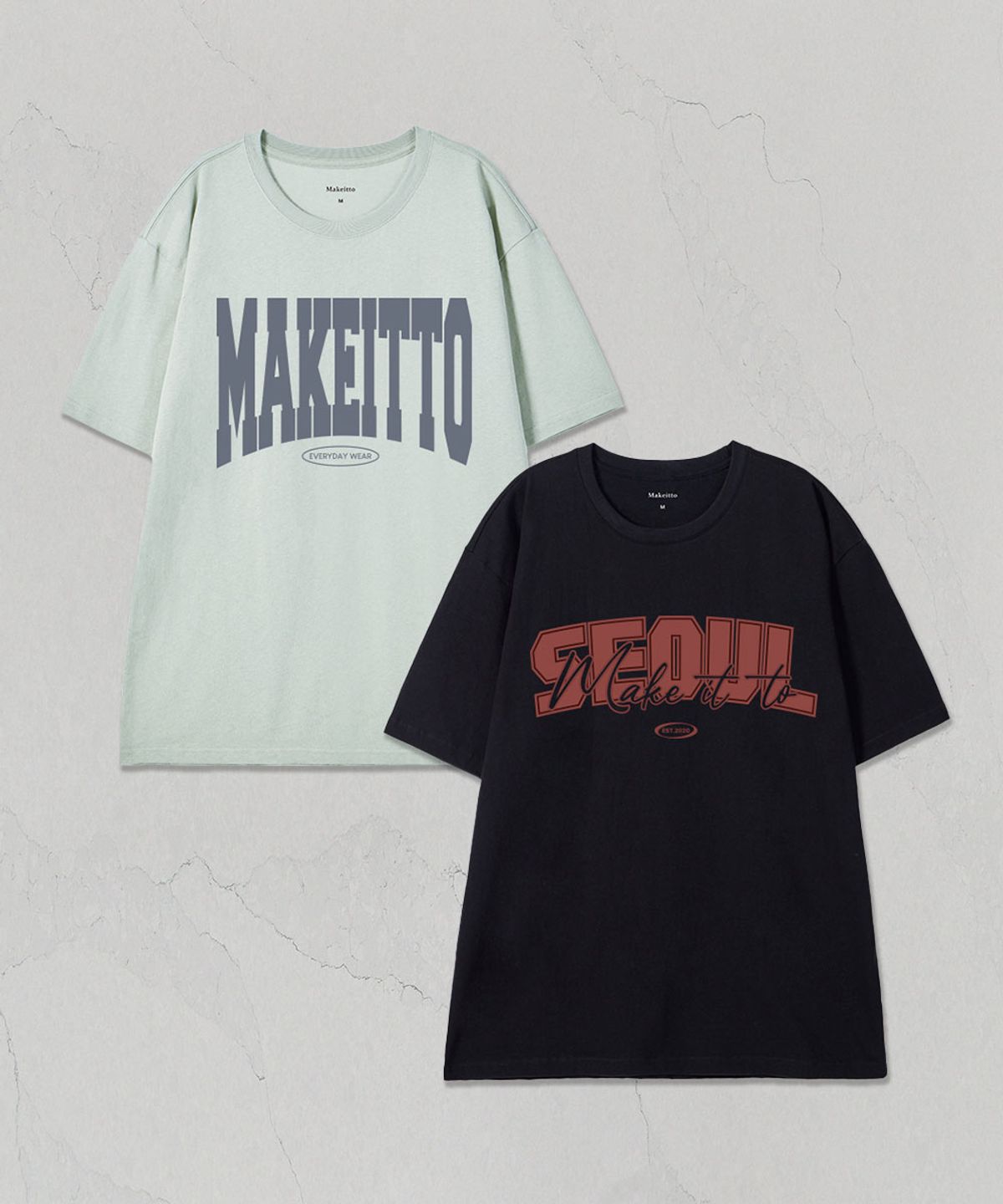메이킷투(MAKEITTO) [SET]SEOUL+ NAME LOGO CREW NECK TEE 2종 세트
