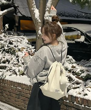 Gym sack string bag _ plaid check ivory