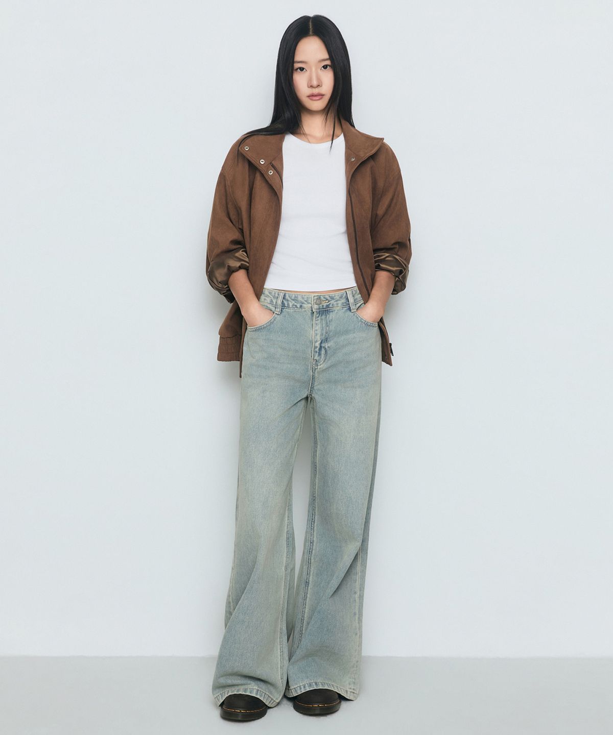 무신사 스탠다드 우먼(MUSINSA STANDARD WOMAN) 우먼즈 와이드 트라페즈 데님 팬츠 [옐로우 스카이 블루]