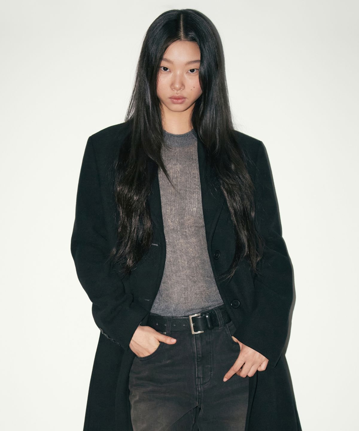 무신사 스탠다드 우먼(MUSINSA STANDARD WOMAN) 우먼즈 시어 버티컬 텍스처드 니트 [그레이]