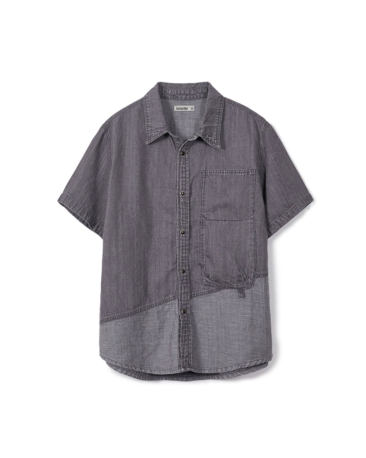 카락터(KARACTOR) Linen denim work half shirts / Ash purple