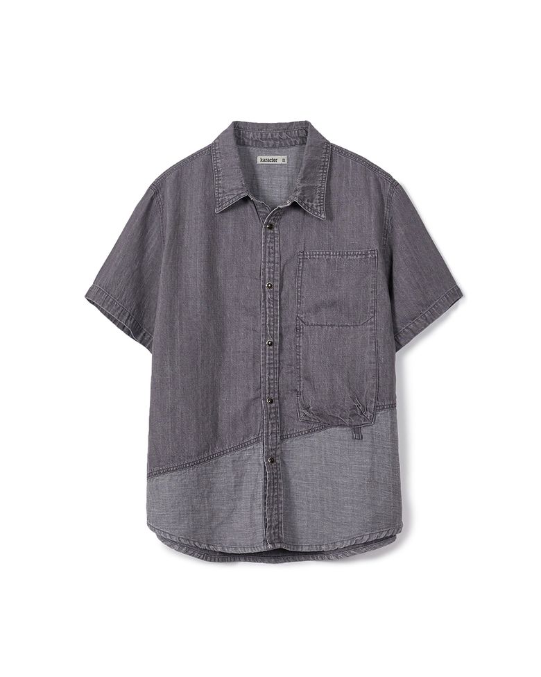 Linen denim work half shirts / Ash purple