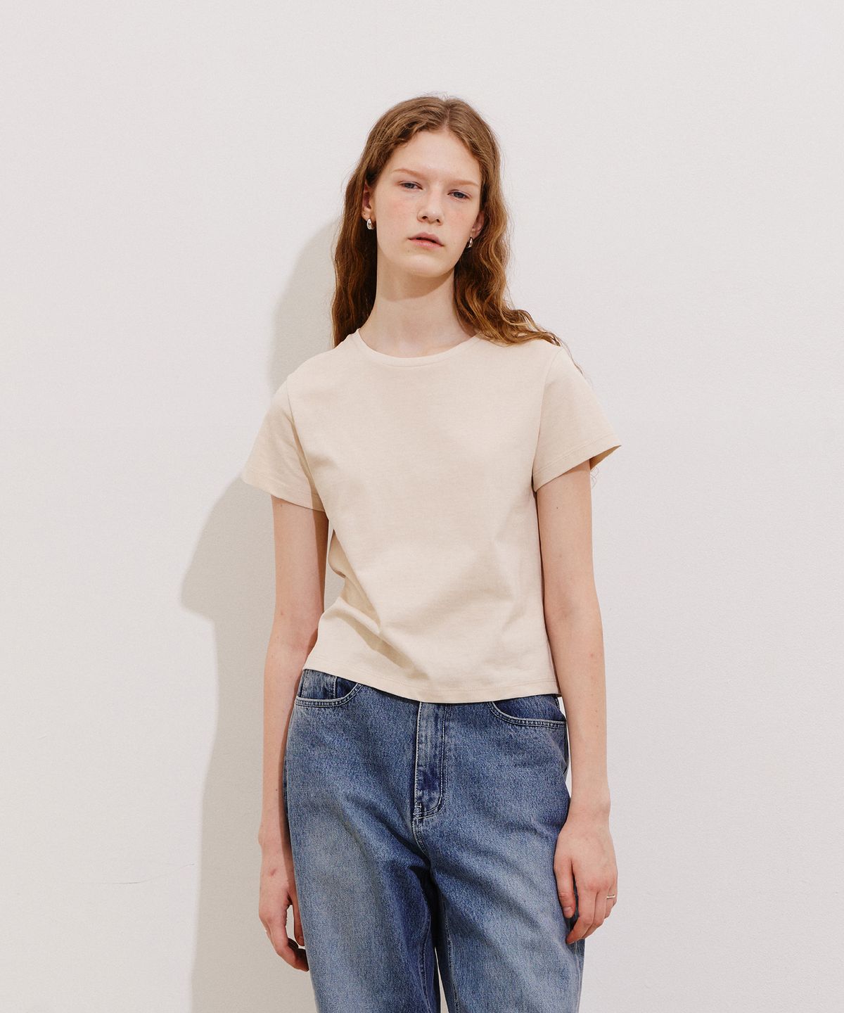 노티아(NOTIA) BASIC SILKET CROP T-SHIRT - BEIGE