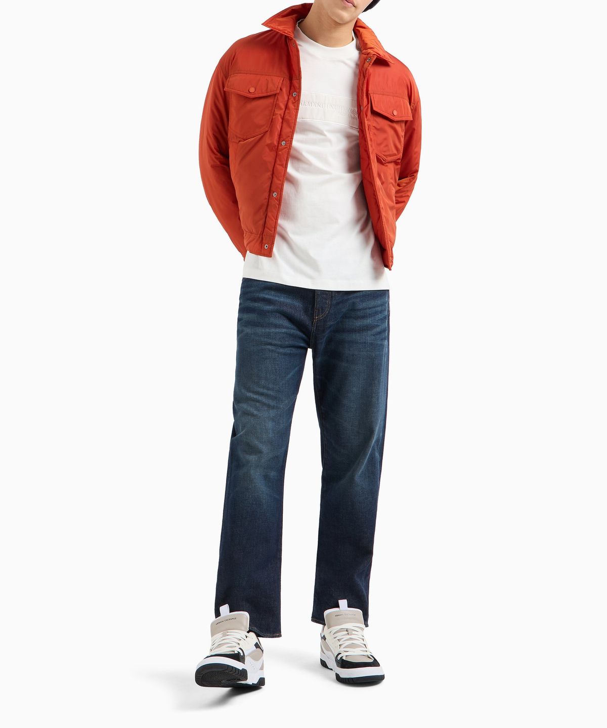 아르마니 익스체인지(ARMANI EXCHANGE) 남성 워시드 스티치드 데님 진_다크 인디고 A414340007