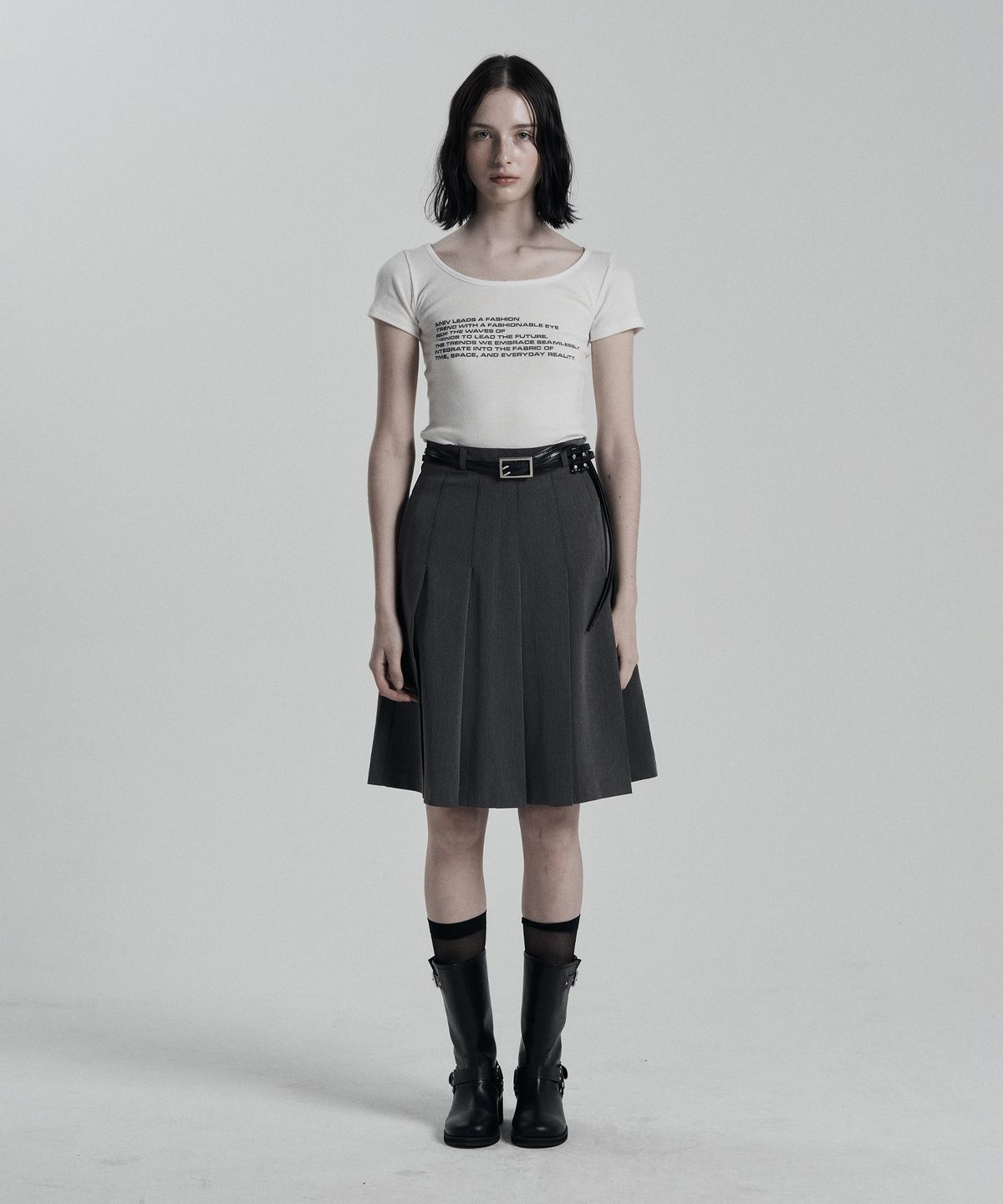 어니브(ANIV) MIDI PLEATS SKIRT GRAY
