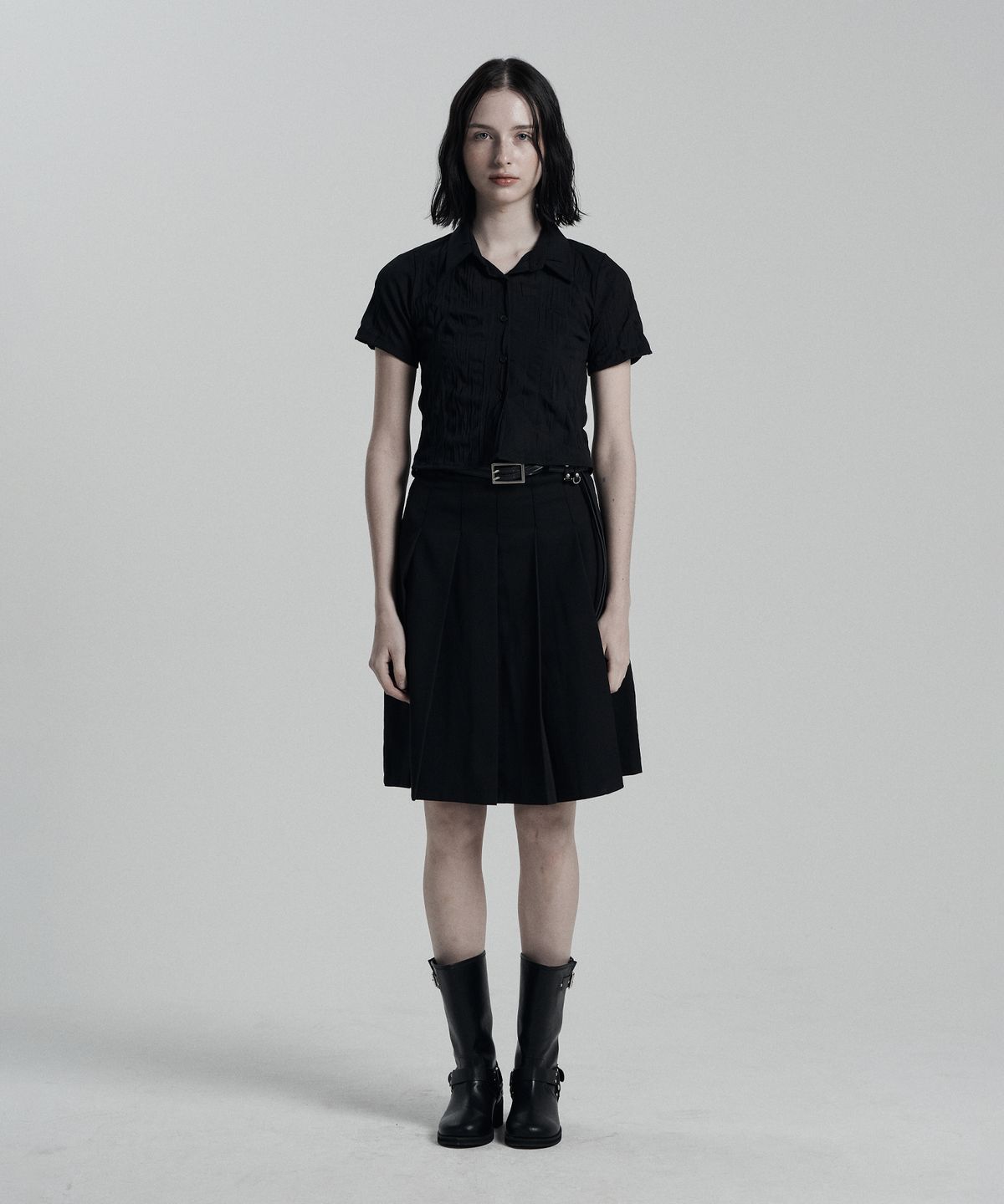 어니브(ANIV) MIDI PLEATS SKIRT BLACK