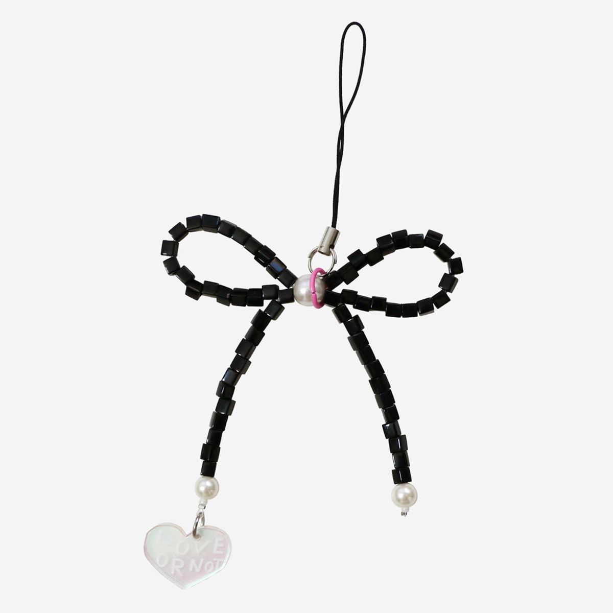 러브오낫(LOVE OR NOT) Black Ribbon Beads Strap