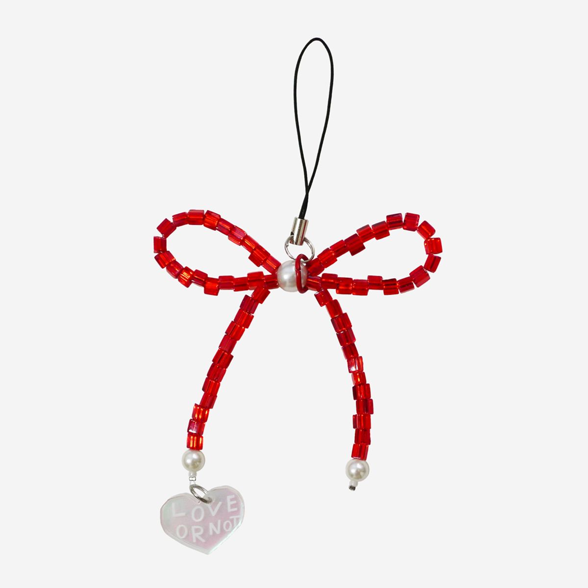 러브오낫(LOVE OR NOT) Red Ribbon Beads Strap