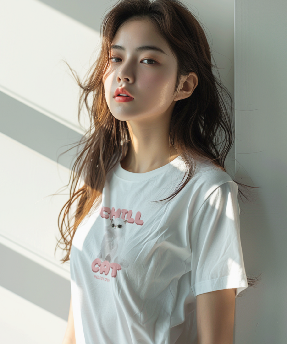인디글로우(INDIGLOW) 화이트 페르시안 20수 반팔 프린팅 티셔츠