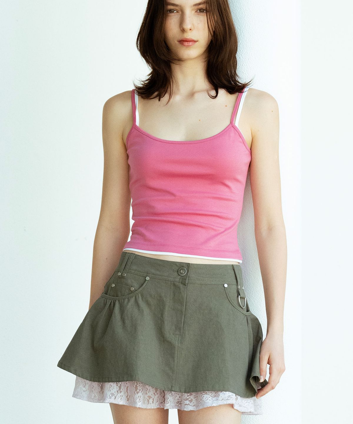 비수스(VISUS) LILY LACE MINI SKIRT_KHAKI