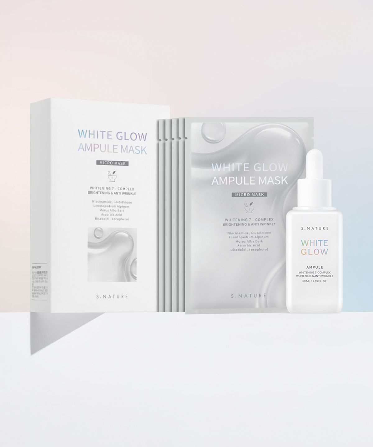 에스네이처(S.NATURE) 화이트 글로우 앰플 50ml +  화이트 글로우 앰플 마스크 5매
