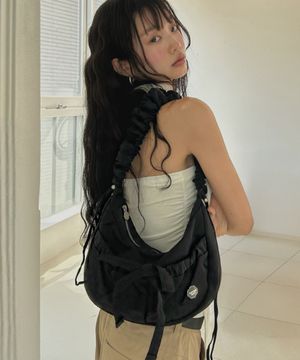 클로버하트 셔링 미디움 나일론 호보백 Black